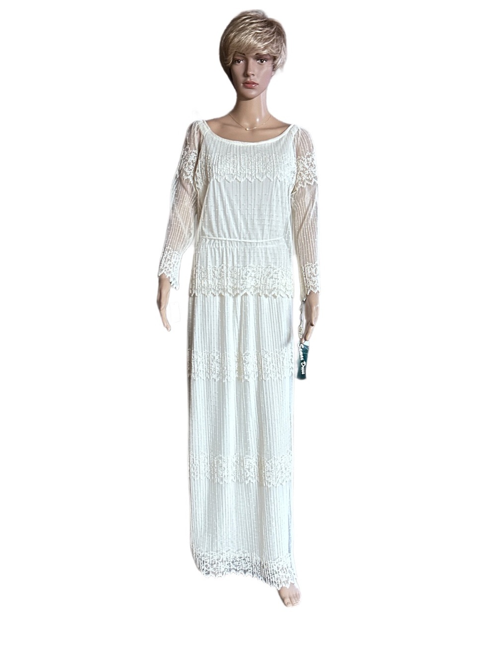Samax ~ Size 12 ~ Vintage ~ Union Made USA ~ White ~ Floral Lace Knit Dress ~New